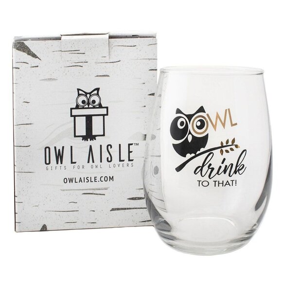 Owl Drink To That Stemless Wine Glass, 15 oz, Owl Lover, Owl Pun Funny Wine Glas - Picture 3 of 3